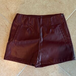 Active USA High Waist Burgundy Leather Shorts